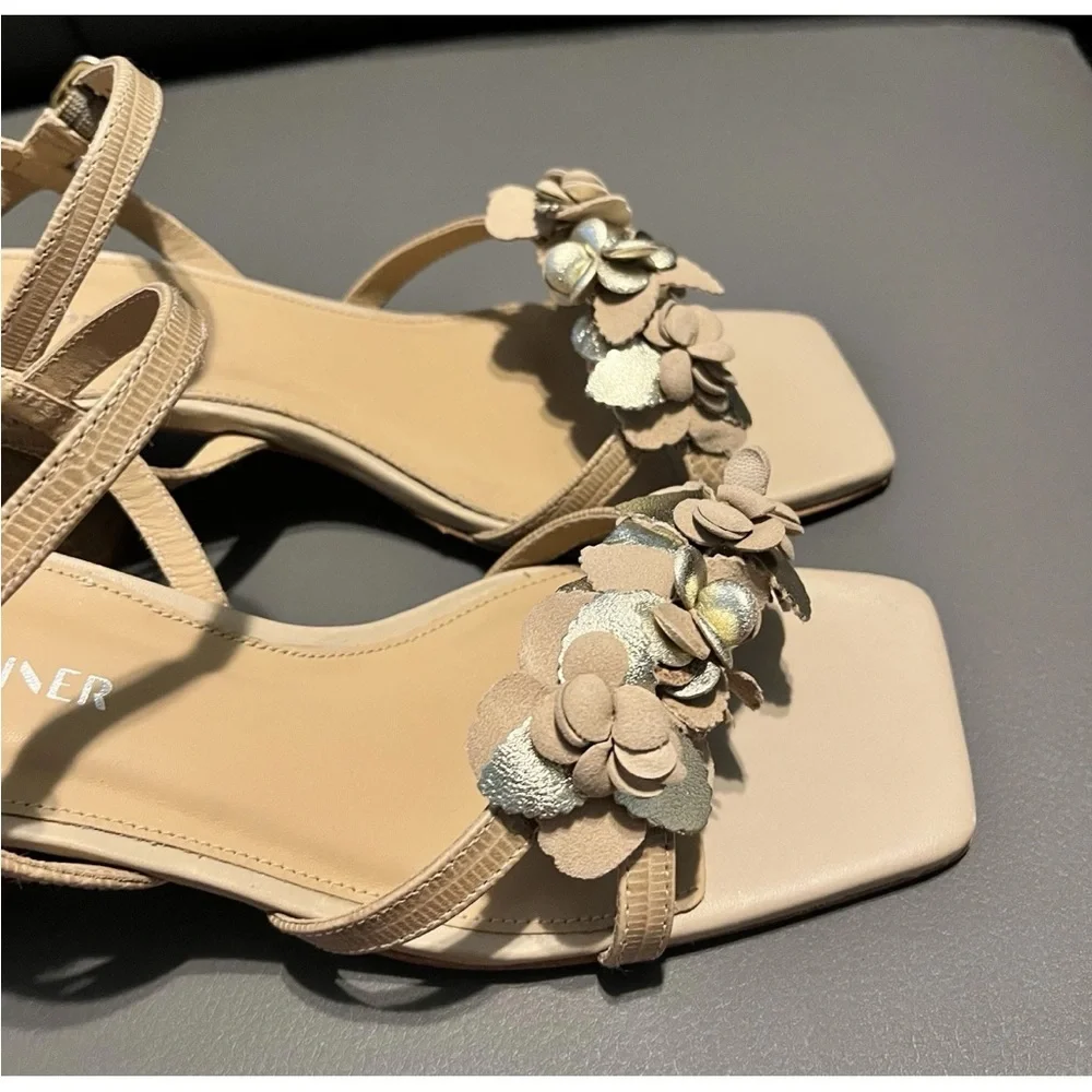 Donald J. Pliner Tan Floral Block Heel Sandals 8 M - Picture 2 of 9